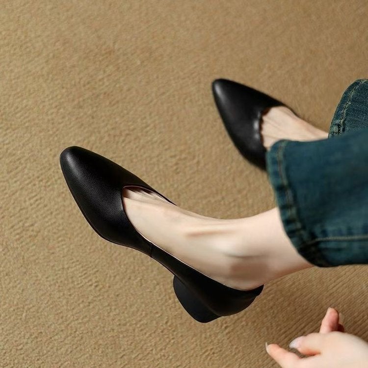 Low Mouth French Work Shoes All-Match Pointed Toe Women'S Professional Small Leather Shoes Low Heel Single-Layer Shoes Women'S Board Shoes - Image 2